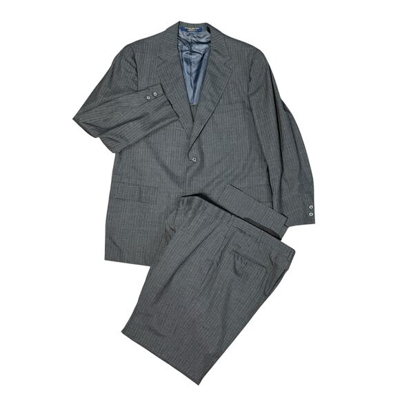 Brooks Brothers Classic 2 Piece Suit 44L Gray Wool Blend Pinstripe Pants 36x33 - Picture 1 of 16